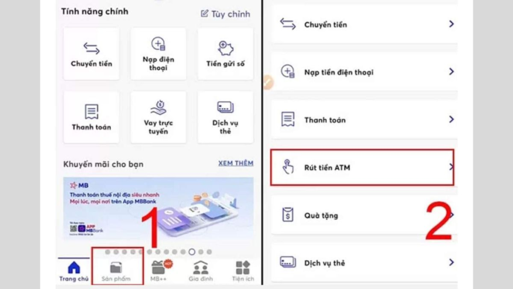 cách rút tiền không cần thẻ mb